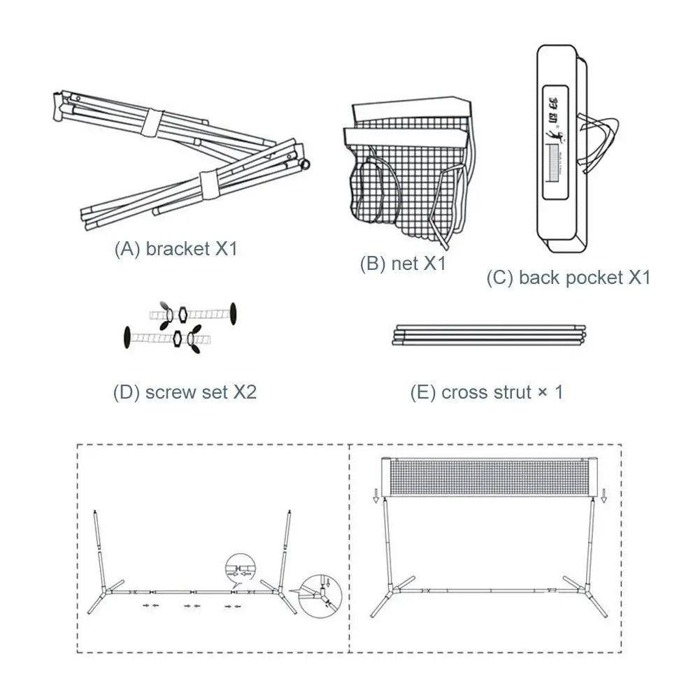Portable Badminton Volleyball Tennis Net Badminton Net Stand With Stand/Frame Carry Bag