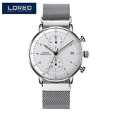 LOREO Luxury Brand Silver Steel Quartz Men Steel Watch Waterproof 3ATM Luminous Watches Calendar Watch Dropshipping 2023