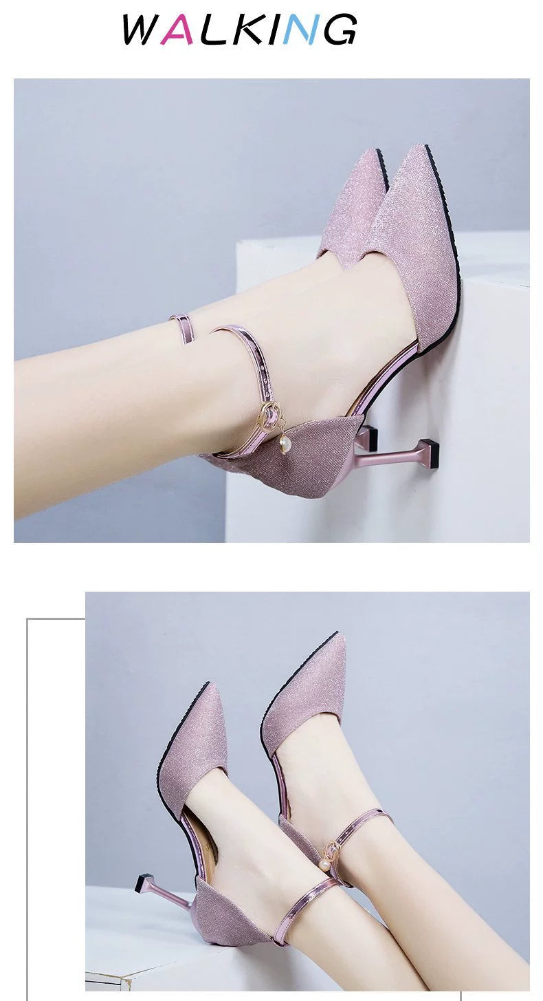 Mid-Heel Ankle Strap Closed Toe Sandals