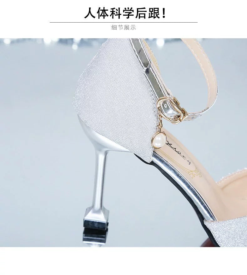 Mid-Heel Ankle Strap Closed Toe Sandals