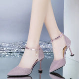 Mid-Heel Ankle Strap Closed Toe Sandals