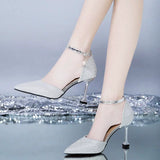 Mid-Heel Ankle Strap Closed Toe Sandals