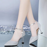 Mid-Heel Ankle Strap Closed Toe Sandals