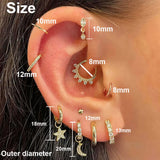 Daith Tragus Helix Piercing Earring Women Zircon Star Moon Drop Earring Cartilage Ear Lobe Stainless Steel Hoop Piercing Earring