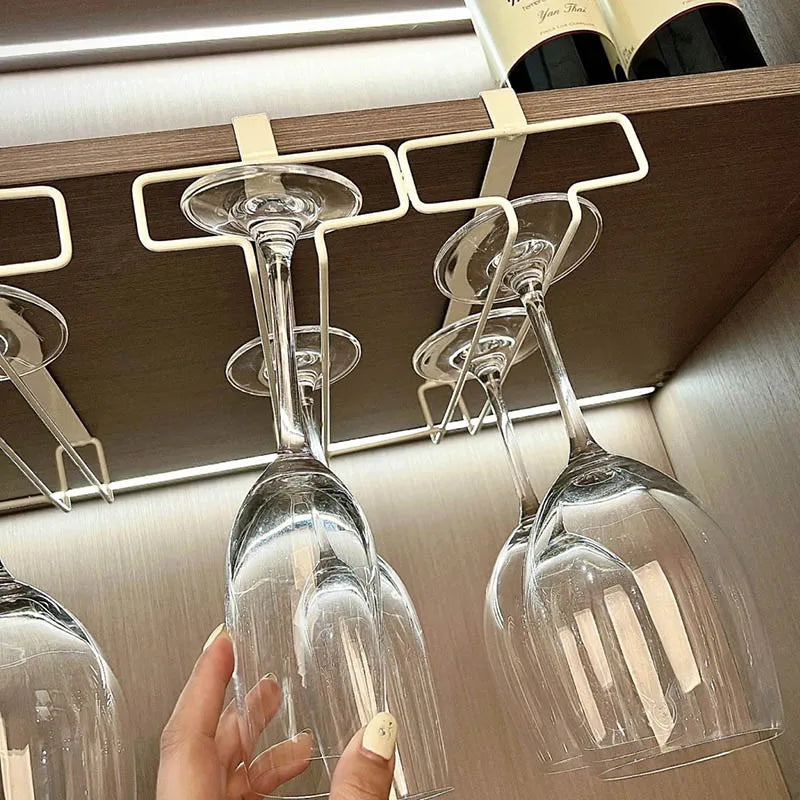 No Drilling Metal Wine Glass Holder - Stemware Rack for Under Cabinet Storage Kitchen Organization Kitchen/Bar Storage Supplies