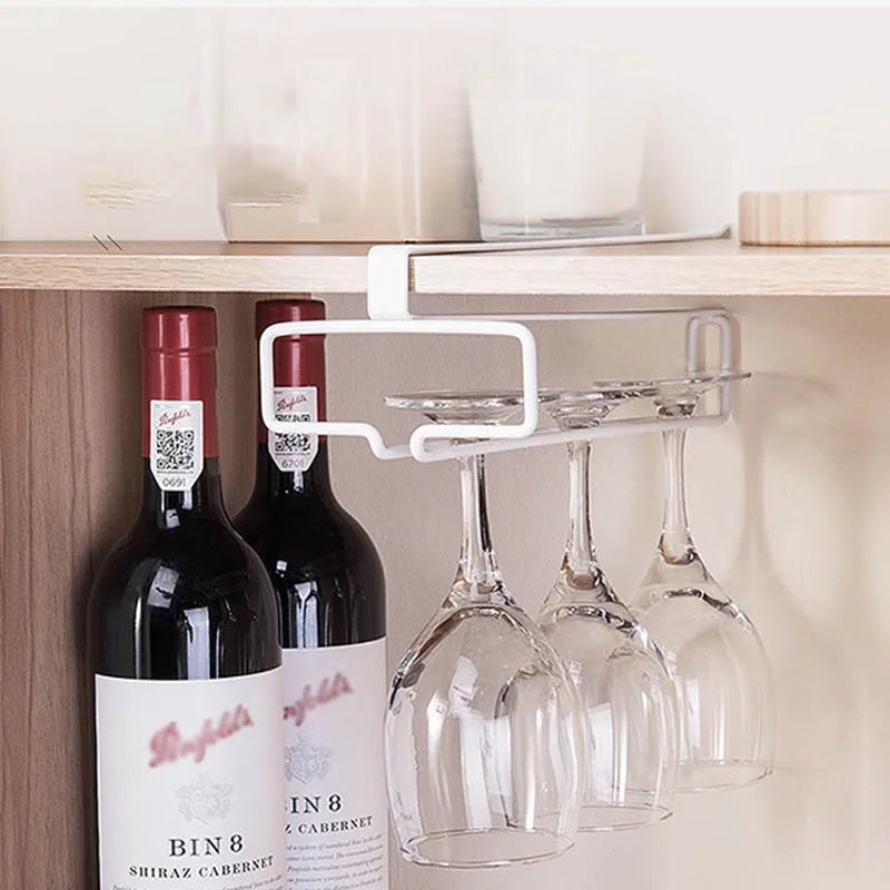 No Drilling Metal Wine Glass Holder - Stemware Rack for Under Cabinet Storage Kitchen Organization Kitchen/Bar Storage Supplies