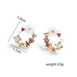 Korean Round Flower Bowknot Stud Earrings Small Colorful Enamel Crystal Rhinestone Wreath Garland Ear Jewelry Birthday Gift