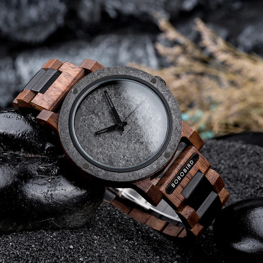 BOBO BIRD Stone Watch for Men Relogio Masculino 2022 New Men’s Wooden Band Wristwatches Personalized Christmas Gift Dropshipping