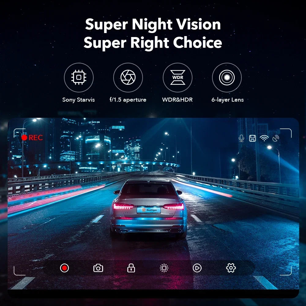 REDTIGER F7NP 4K Dash Camera for Cars 3.18” IPS Screen Mini Dash Cam Recorder Car Dvr for 24H Parking Mode Built In WiFi GPS