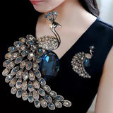 Retro Blue Crystal Rhinestone Peacock Brooches for Women Bird Suit Dress Pin Wedding Party Office Brooch Vintage Jewelry Gift