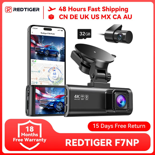 REDTIGER F7NP 4K Dash Camera for Cars 3.18” IPS Screen Mini Dash Cam Recorder Car Dvr for 24H Parking Mode Built In WiFi GPS