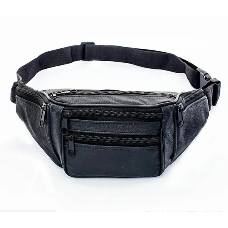 Men's Leather Outdoor Mountaineering Travel Camping Sports Running Mobile Phone Wallet Storage Pocket Waist Bag Leisure Belt Bag