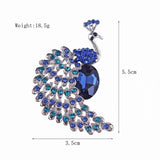 Retro Blue Crystal Rhinestone Peacock Brooches for Women Bird Suit Dress Pin Wedding Party Office Brooch Vintage Jewelry Gift