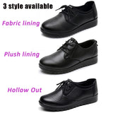 Solid Black Oxford Shoes Woman Work Leather Wedge Flats Female Casual Lace Up Spring Shoes Women's kitchen Non-slip Loafers