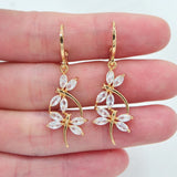 Fashion Gold Color Clear Cubic Zirconia Romantic Dragonfly Dangle Earrings for Women