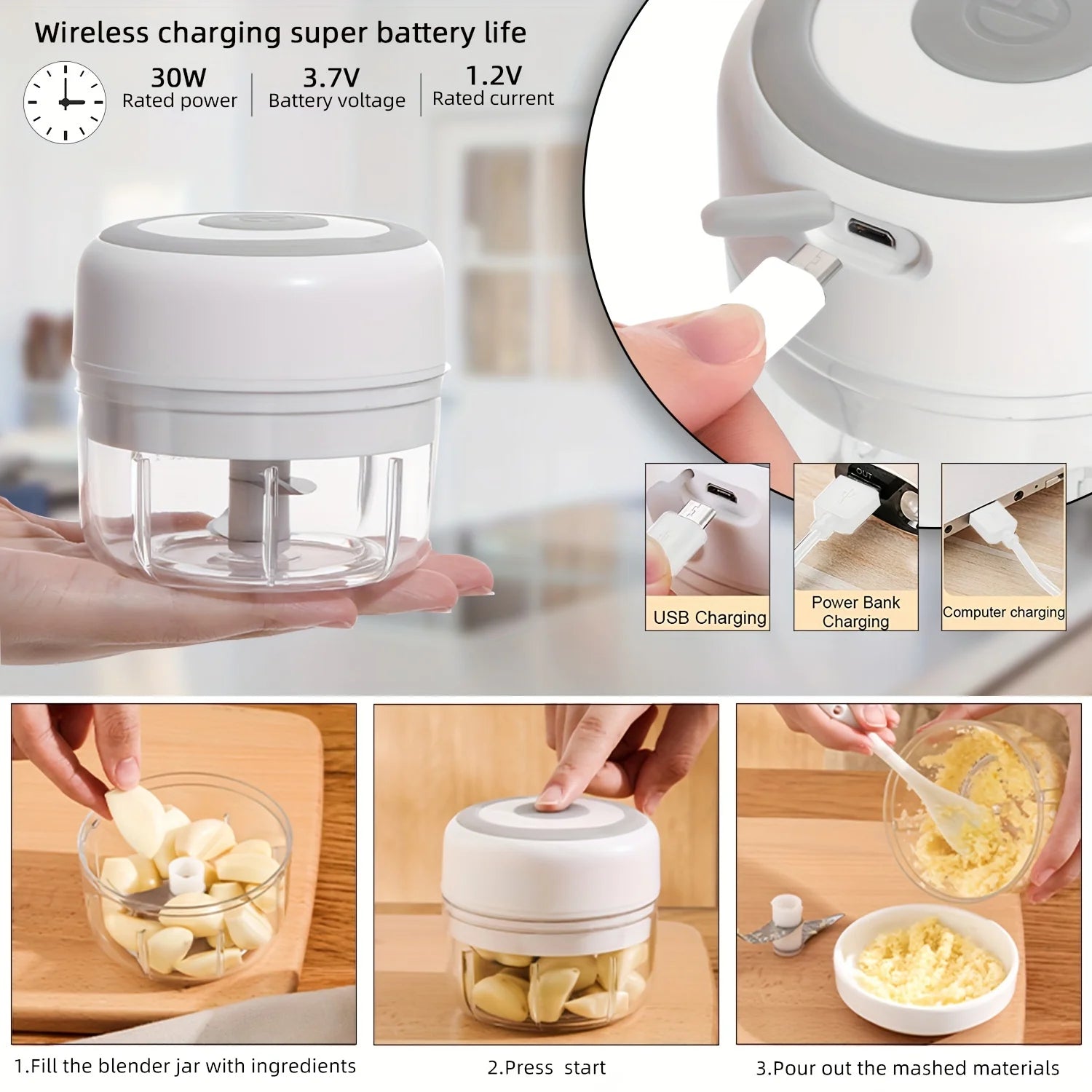 Electric Kitchen Food Chopper Mini Garlic Masher Crusher USB Portable Meat Grinder Vegetable Chopper For Kitchen Gadgets