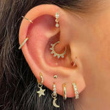 Daith Tragus Helix Piercing Earring Women Zircon Star Moon Drop Earring Cartilage Ear Lobe Stainless Steel Hoop Piercing Earring