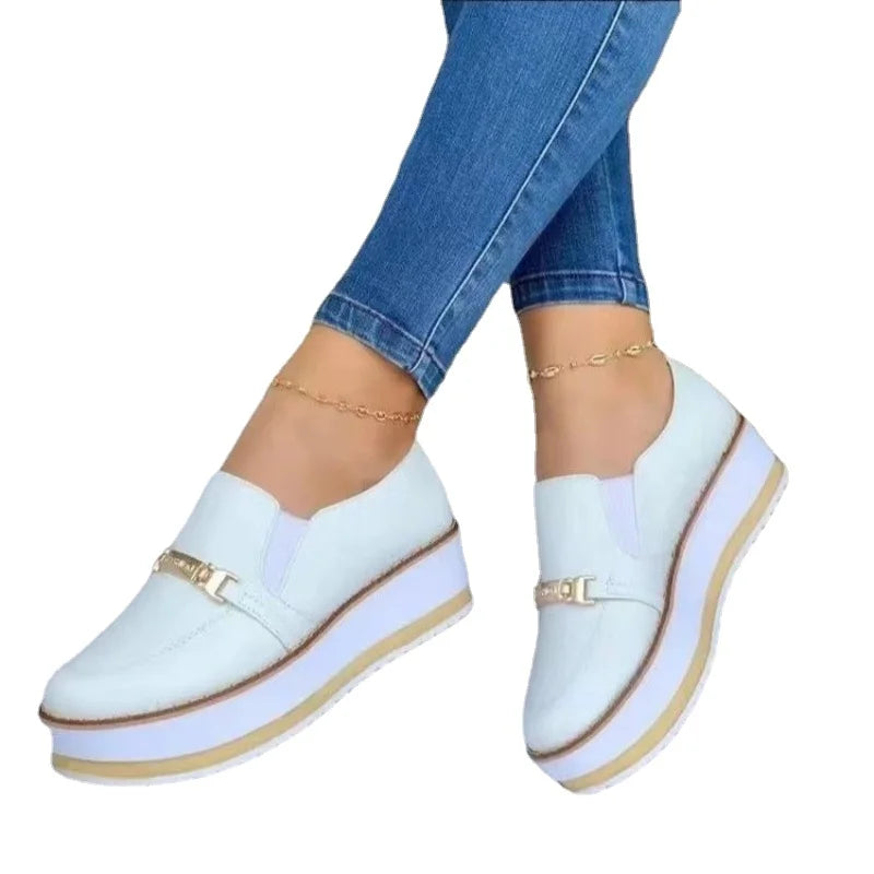 Sneakers Women 2023 Spring Autumn New PU Leather Thick Bottom Women's Casual Sports Sneaker Wedge Lady Shoes Slip-On Tenis Jeans