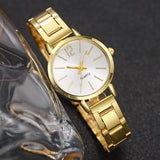 Fashion Women Watch Casual Simple Stainless Steel Quartz Watch Love Bracelet 2PCs Set Temperament Wearing Style