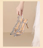 New Summer Women's High Heel Sandals Rhinestone Roman Sandals Open Toe Stiletto Sexy High Heels Slingback Shoes