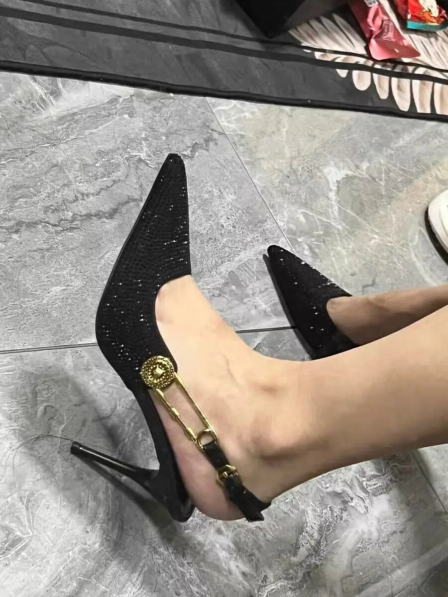 Designer Luxury Pointed High Heels Rhinestone Party Dress Sandals Women 2024 Fashion Elegant Sexy Office Gladiator Women Pumps