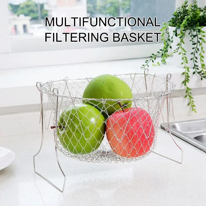 1PC Stainless Steel Foldable Multifunctional Fryer Basket French Fry Strainer Kitchen Appliance Is Durable