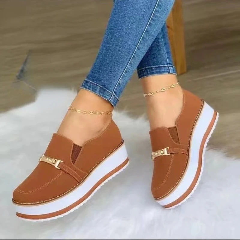 Sneakers Women 2023 Spring Autumn New PU Leather Thick Bottom Women's Casual Sports Sneaker Wedge Lady Shoes Slip-On Tenis Jeans