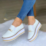 Sneakers Women 2023 Spring Autumn New PU Leather Thick Bottom Women's Casual Sports Sneaker Wedge Lady Shoes Slip-On Tenis Jeans