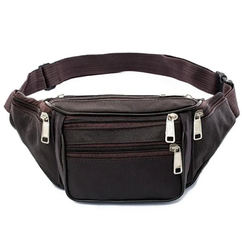 Men's Leather Outdoor Mountaineering Travel Camping Sports Running Mobile Phone Wallet Storage Pocket Waist Bag Leisure Belt Bag