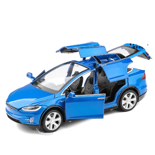 1:32 Tesla Model X90 High Simulation Metal Model Acousto-optic Pull-back Toy Car 4 Open Door Flashing Music Kids Toy Gift